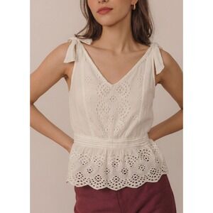 NWOT Cynthia Rowley Women's Boho Crochet Top Blouse White Peplum Size XS